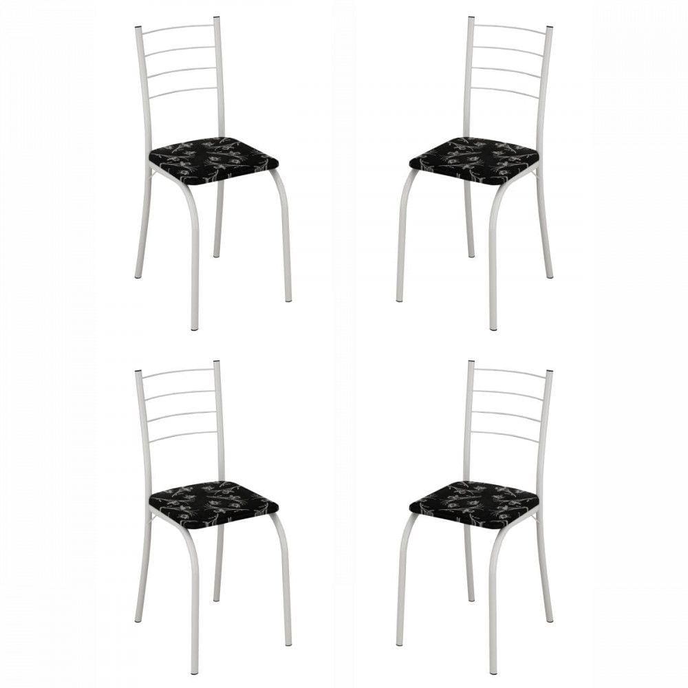 Conjunto de 4 Cadeiras Rio Liso Branco Assento Preto Lirio Teixeira