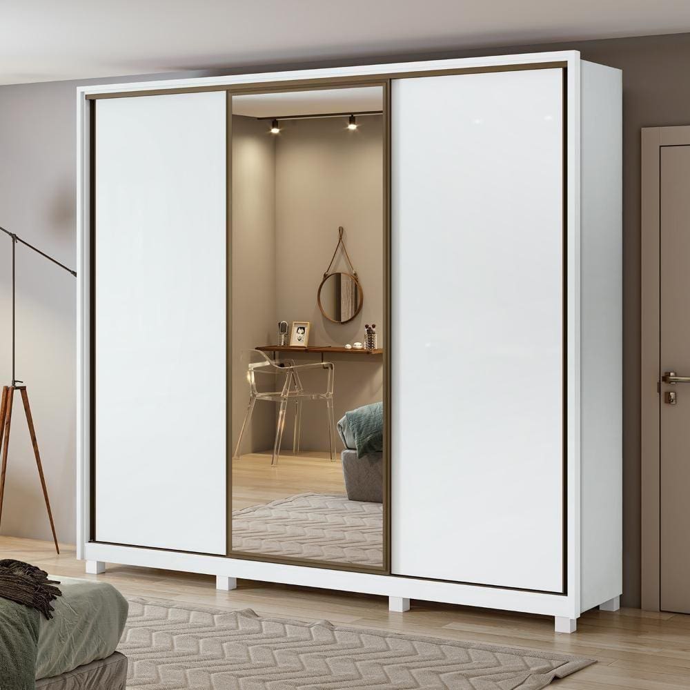 Guarda-roupa Spazio 270 Glass 3Portas 6 Gavetas Branco Lopas