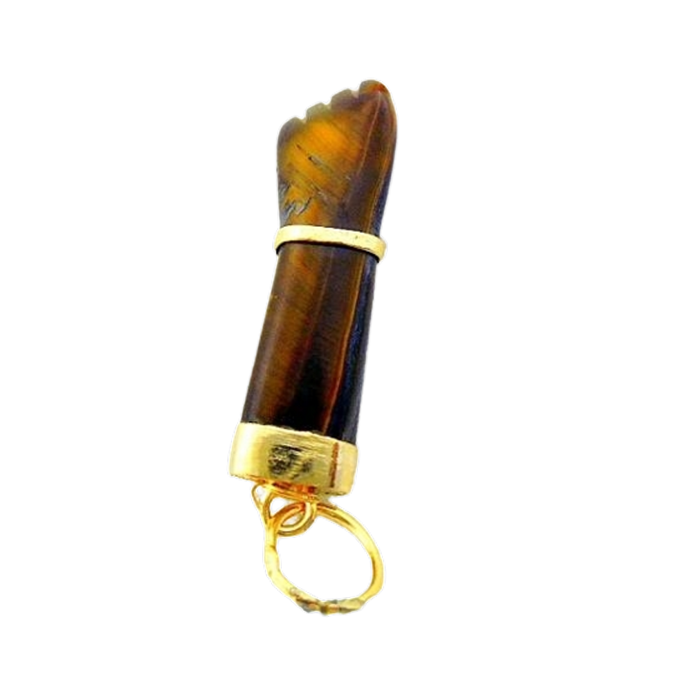 Colar Figa Pedra Olho De Tigre Montagem Envolto Dourado