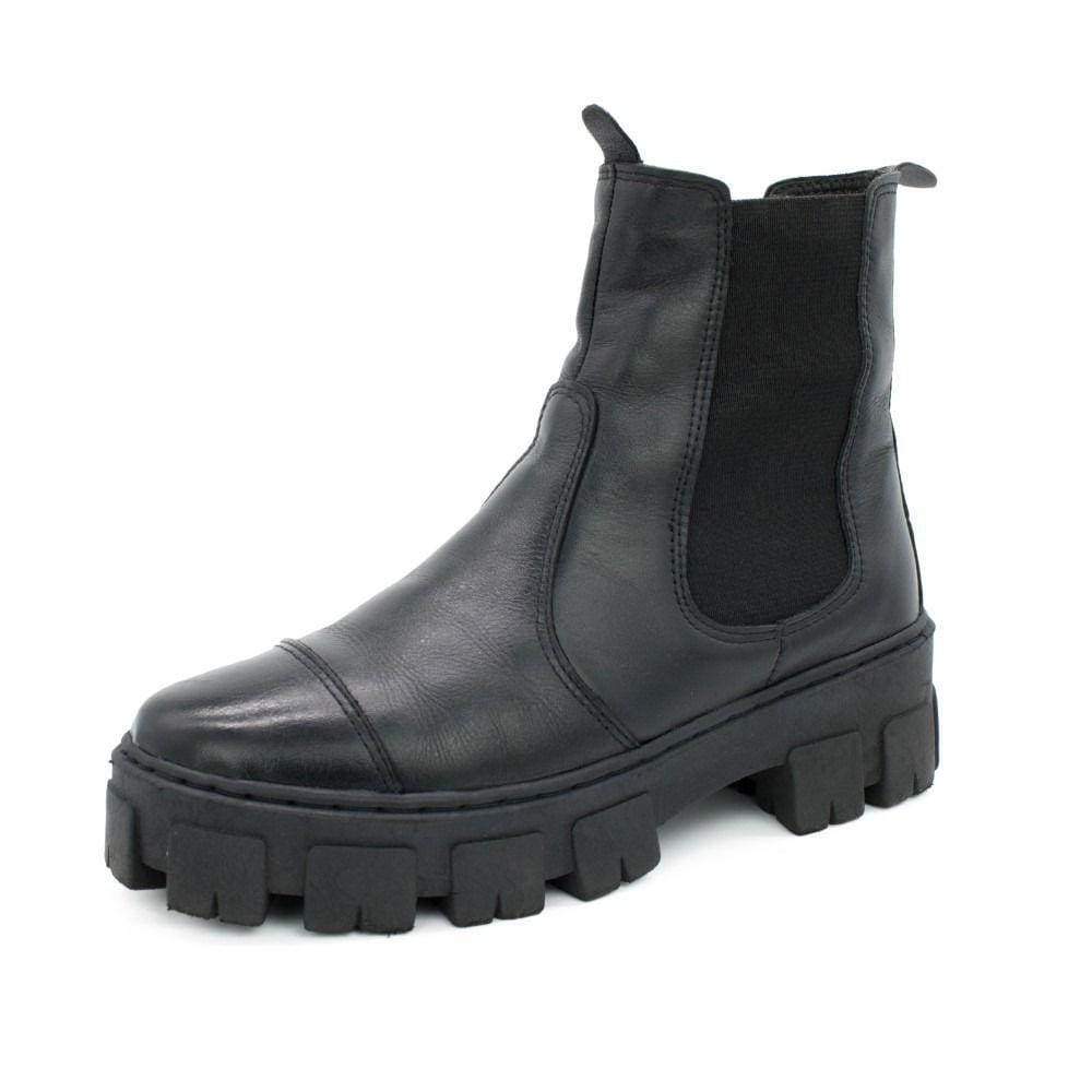 Bota Chelsea Tratorada Feminina Couro Plataforma Confortavel Dia a Dia