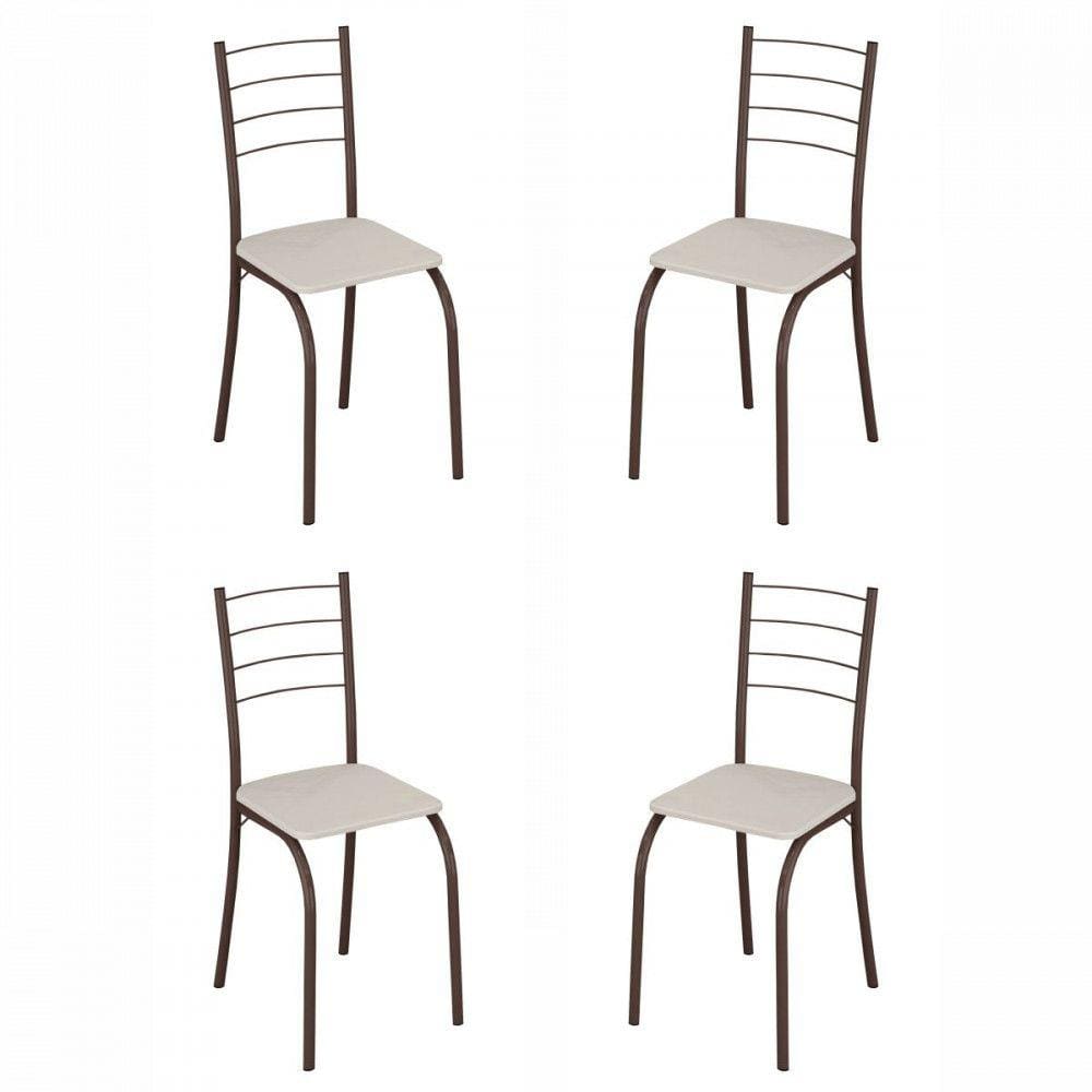 Conjunto de 4 Cadeiras Rio Marrom Assento Creme Teixeira