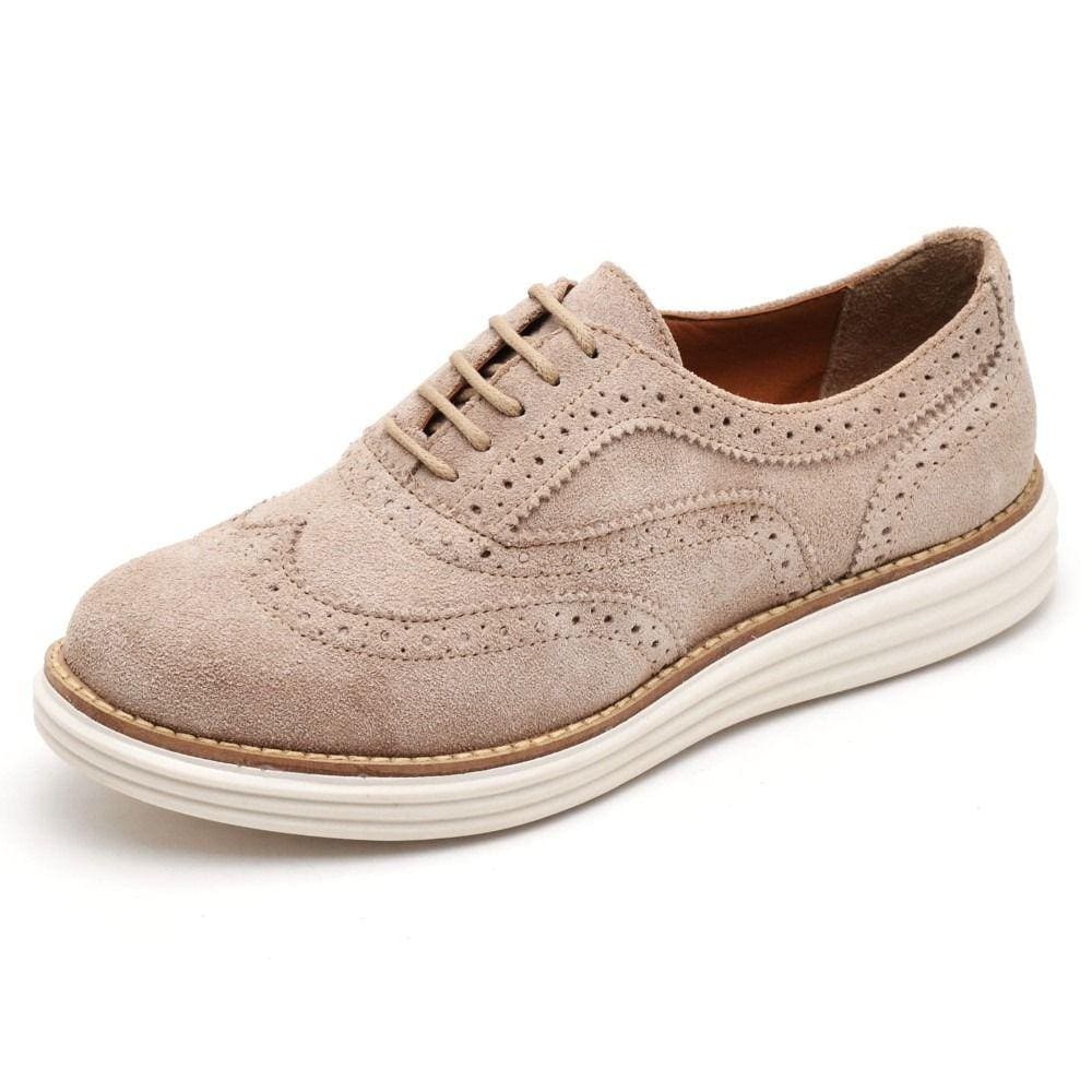 Sapato Oxford Feminino Camurça Com Cadarço Casual Salto Baixo Palmilha EVA