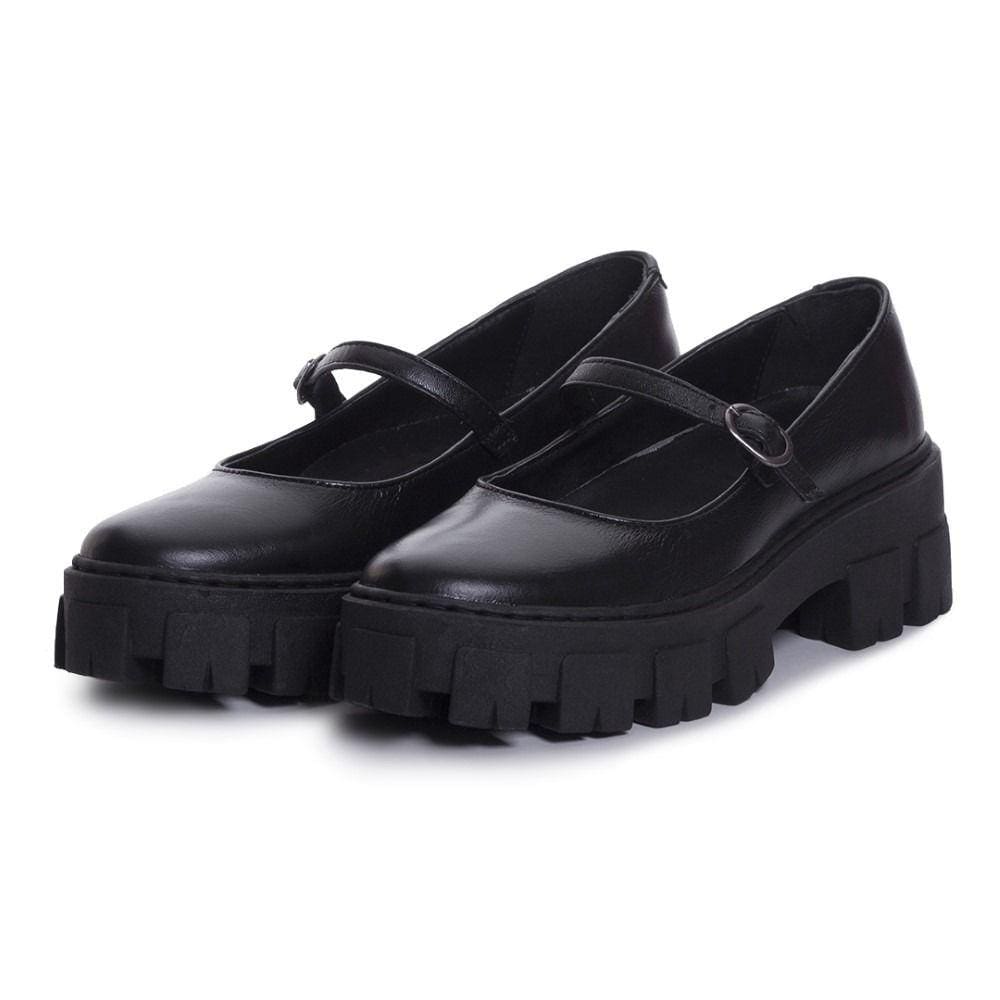 Sapato Boneca Mocassim Oxford Tratorado Couro Feminino Com Fivela Casual Macio