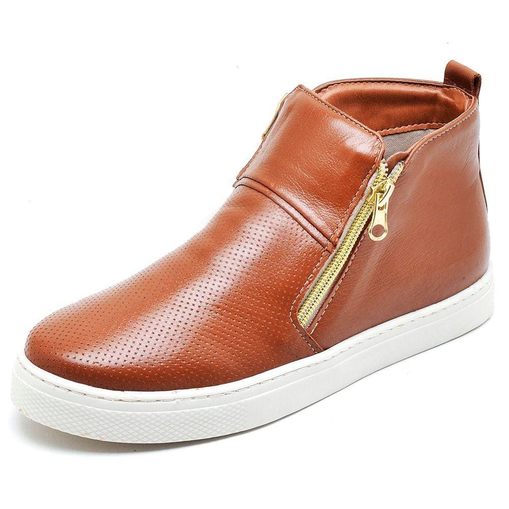 Tenis Casual Couro Feminino Cano Medio Esportivo Sola Borracha Extra Macia