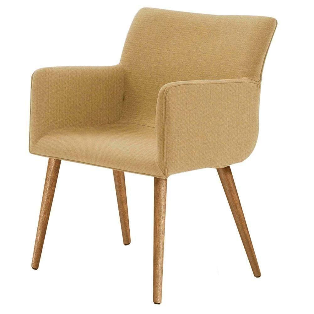 Poltrona Pinotage Daf Móveis Concha Em Mdf 18Mm Linho Amarelo Base Pés Palito Madeira Eucalipto