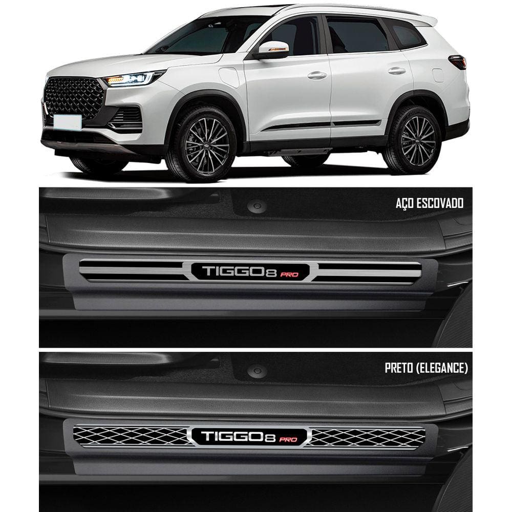 Jogo Soleira Premium Elegance Tiggo 8 Pro 2022 Em Diante 4 Portas ( Vinil + Resinada 8 Peças )