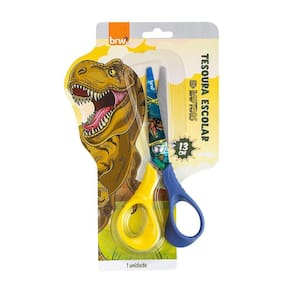Tesoura Escolar Infantil Dinoussauro Corte Redondo 13cm BRW