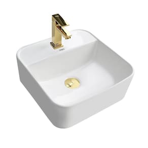 Kit Cuba Pia Louça Cerâmica Banheiro C/ Torn E Vál Dourada 7