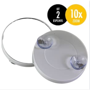 Kit 2 espelhos redondo maquiagem viagem com ventosa branco aumento 10x