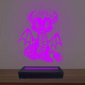 Luminária Led 3d Dragão Bebê Abajur Luxo