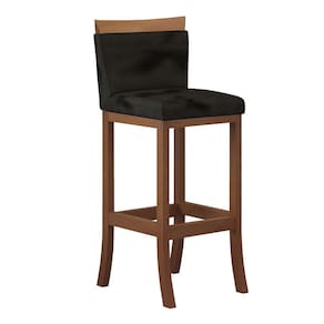 Banqueta Alta Encosto Estofado 38 x 102 Cm Paris Madeira Maciça Castanho Suede Preto CCS