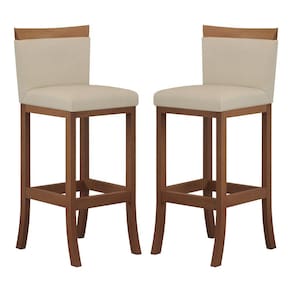 Kit 2 Banquetas Alta Encosto Estofado 38x102 Cm Paris Madeira Maciça Castanho Suede Bege CCS