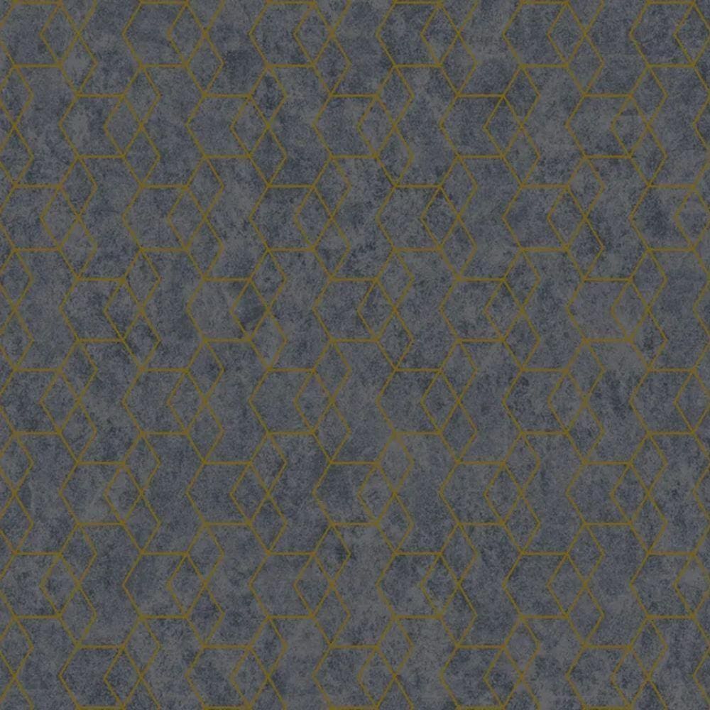 Papel De Parede Geométrico Cinza E Dourado - Ess1022