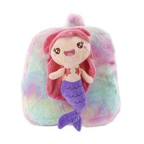 Mochila Infantil Sereia Cauda Lilás Tie-Dye Feminina Em Pelúcia Fofa