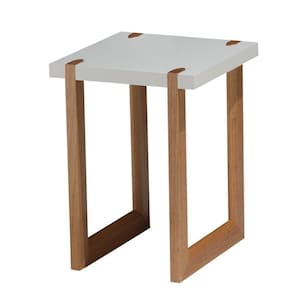 Mesa Lateral Zurique Univ 45 Cm Tampo De Madeira Laca Off White Base Madeira Amêndoa