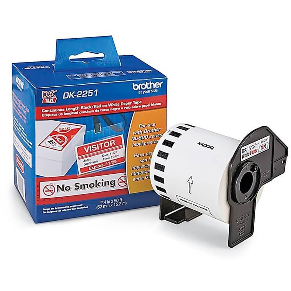 Etiqueta Brother DK-2251 Preto e Vermelho sobre Branco 62mm