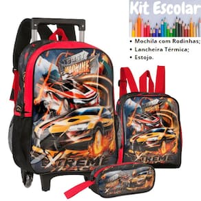 Kit Escolar Fast Machine Mochila Lancheira Térmica e Estojo