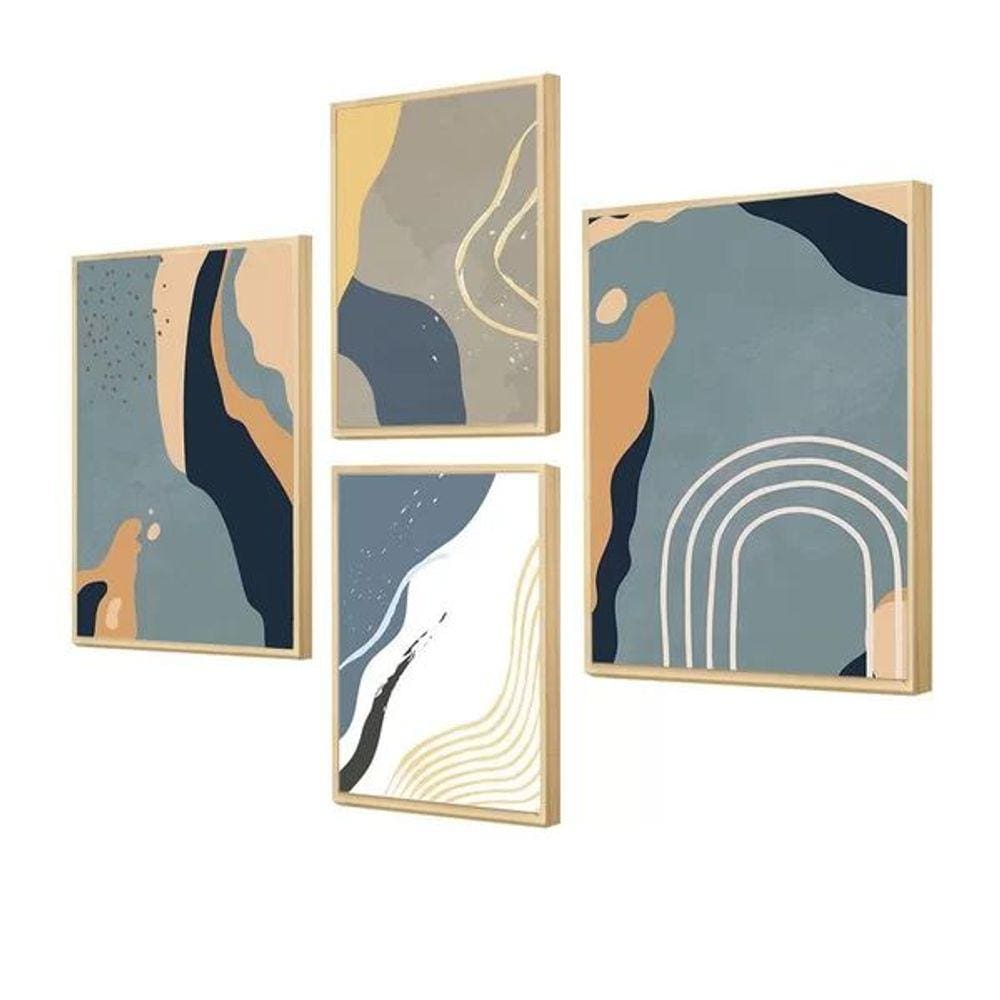 Kit 4 Quadros Moderno Boho Linhas Retas Formas Verde Sala