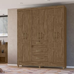 Guarda Roupa Roupeiro Itatiba Castanho Wood 6 Portas 3 Gavetas Moval