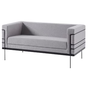 Sofá 2 Lugares Le Corbusier Daf Móveis 136 Cm Em Madeira Eucalipto Espuma D28 Linho Cinza Base Aço