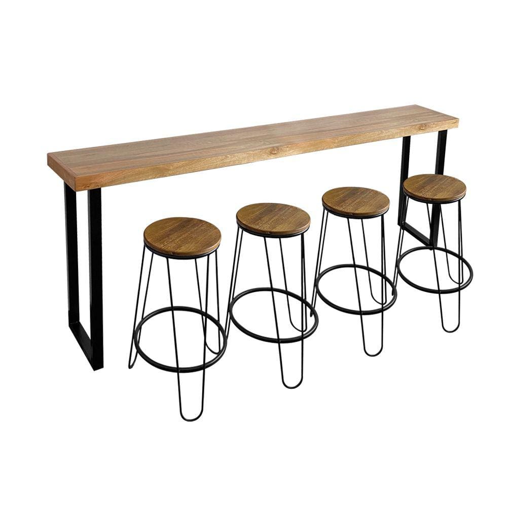 Bancada Gourmet 220cm com 4 Banquetas Industriais Guatemala Base Preta