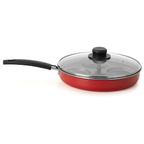 Frigideira 4 Ovos Poché Com Tampa Gourmet Vermelho 26 Cm Em Alumínio Com Revestimento Interno Antiaderente Multiflon
