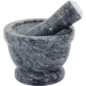 Theófilo Pilão 10X14X14Cm Marmore Cinza Com Mortar