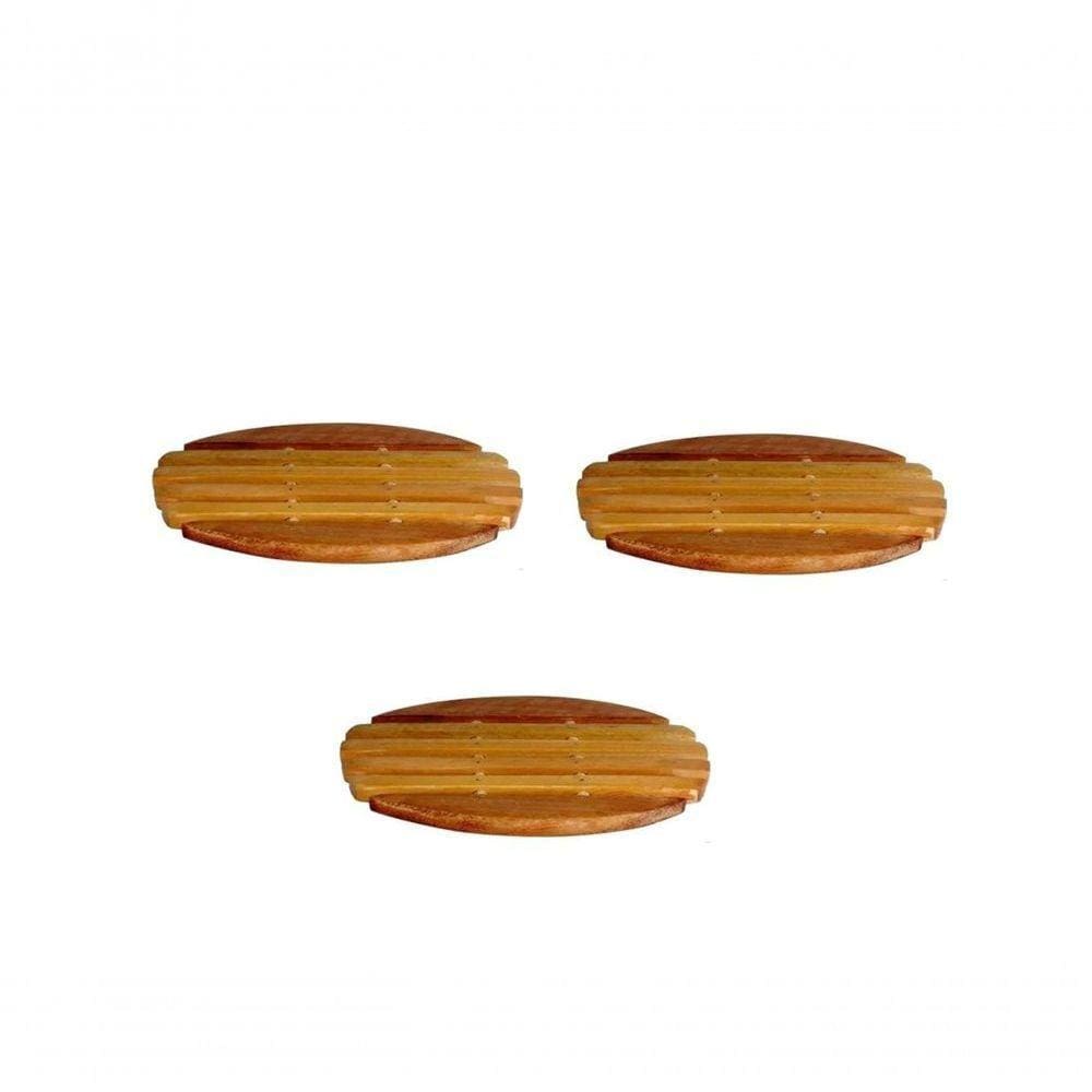 Kit 3 Descanso De Panela De Pau Madeira Modelo Oval 21X16 Cm