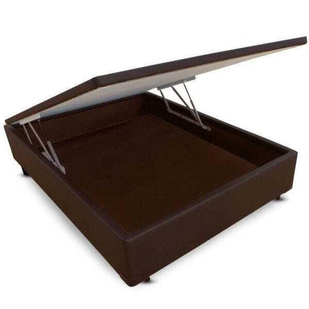 Base Box Baú Casal Sintético Marrom 39x138x188cm