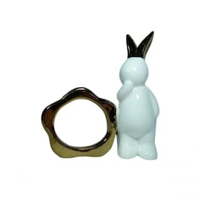 Porta Guardanapo Cerâmica Coelho Branco Em Pé 10cm