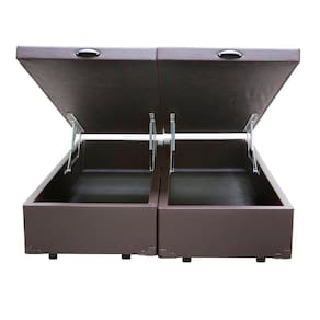 Base Box Baú Queen Bipartido Sintético Marrom 39x158x198