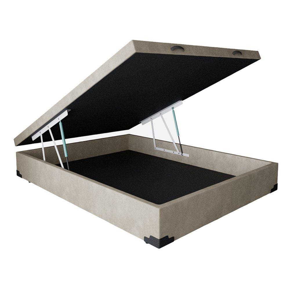 Base Box Baú Casal Suede Bege - 39x138x188 Lord
