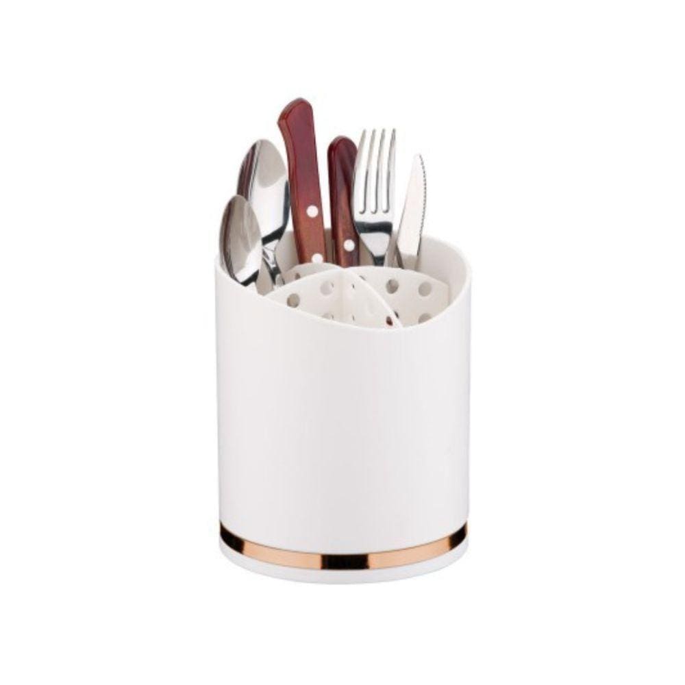 Porta Utensílios Em Plástico Eleganza 13X15Cm Future Branco E Rose Gold