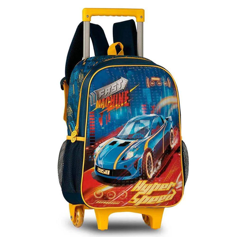 Mochila Escolar de Rodinha Fast Machine Carro Azul Clio