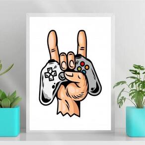 Quadro Gamer Mão c/ Controle Joystick 45x34cm - Vidro