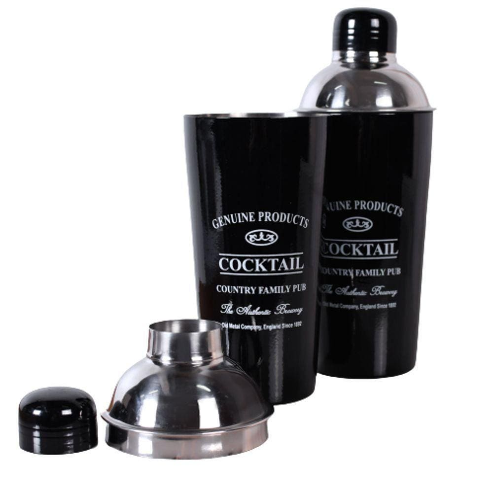 Kit Coqueteleira E Bandeja Redonda Classic Black 25X7 Aço Galvanizado Bene Casa