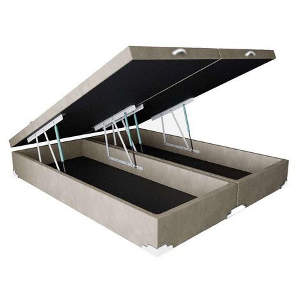 Base Box Baú Casal Bipartido Suede Bege 39x138x188 Lord