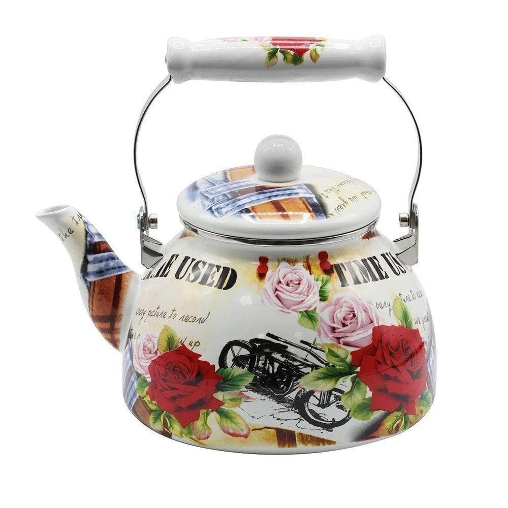 Chaleira Esmaltada Charm Londres 2,5l Sem Apito Com Indução Flores - Casa Dos Fogões