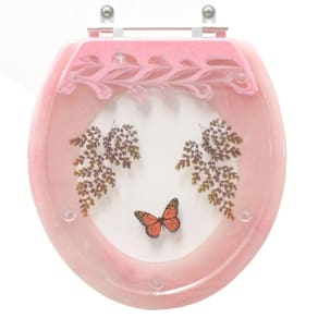Assento Sanitario Poliester Decorado Borboleta Rosa Claro para Vaso Convencional