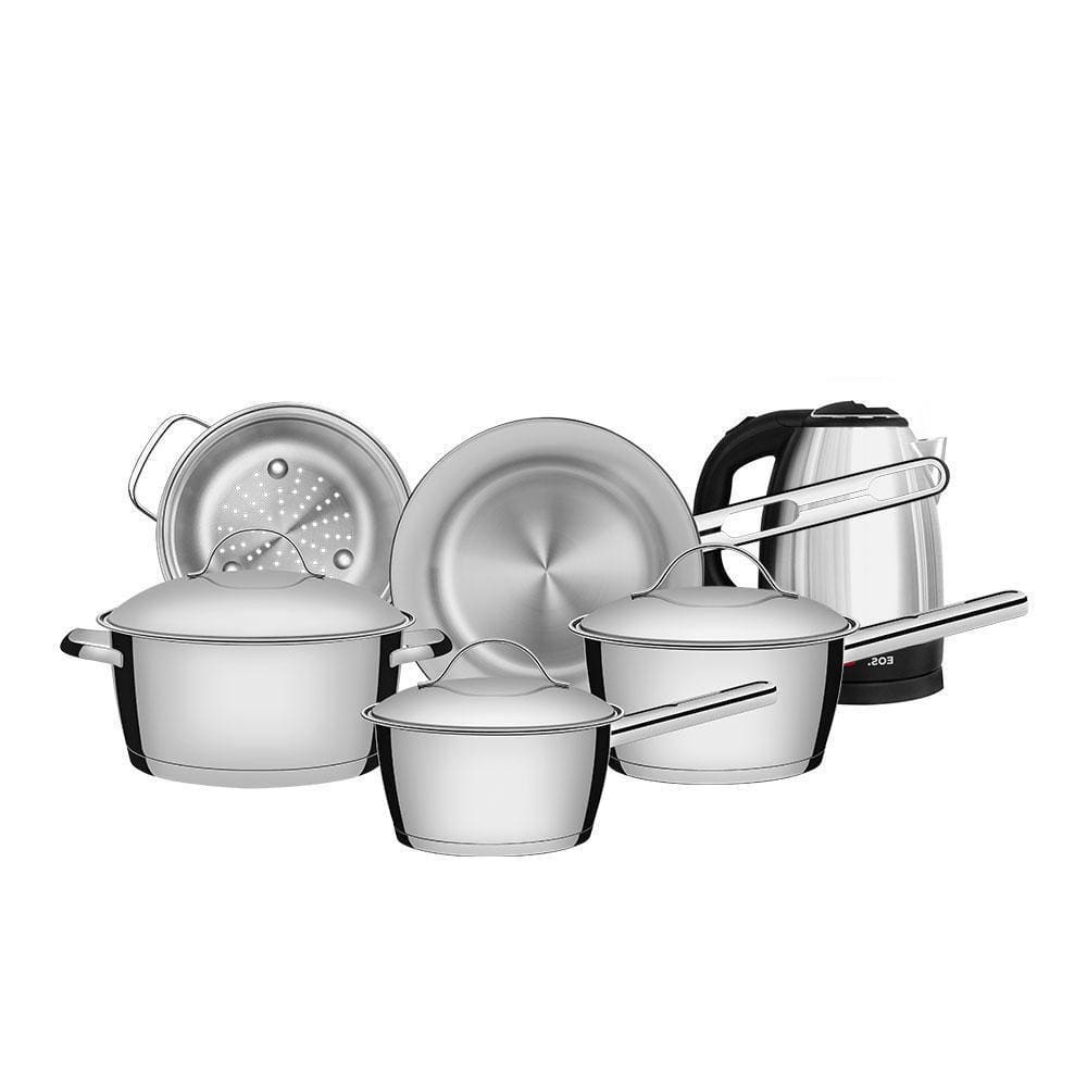 Conjunto De Panelas Allegra Inox 5 Peças E Chaleira Elétrica Ech01 1,8l 220v - Eos 220v
