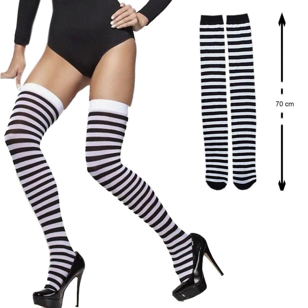 Meia 7/8 Longa Listrada Adulto: Festa Fantasia Cosplay Dança Halloween
