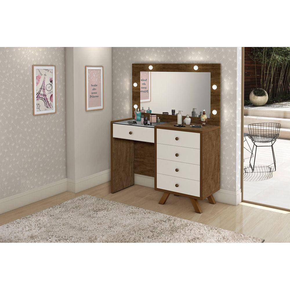penteadeira camarim Malbec Off White MDF alto padrão LED espelho