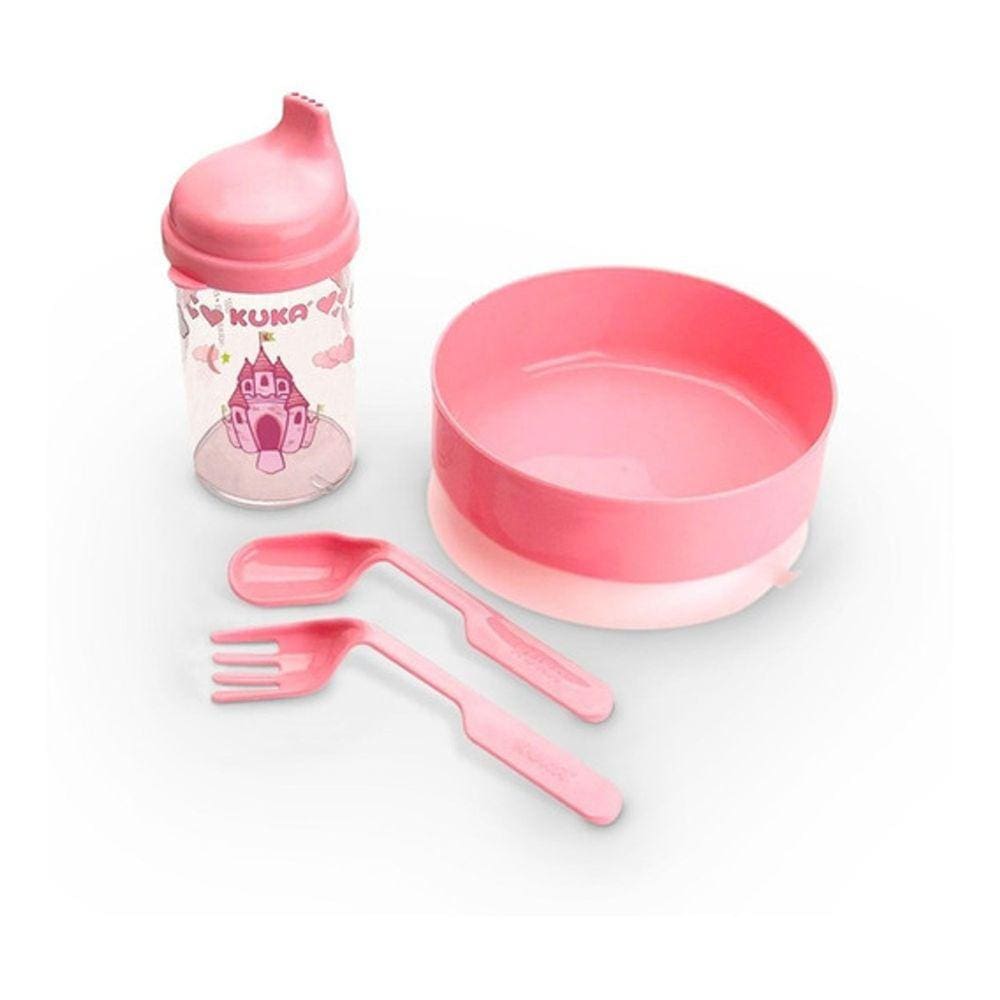 Kit Refeição 1 Prato + 2 Talheres + 1 Copo - Kuka rosa 7017