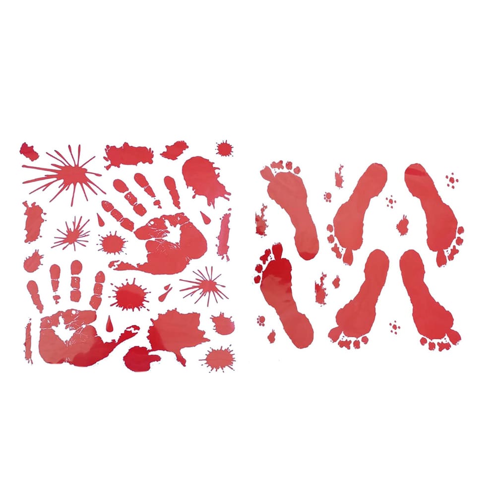 Kit de Adesivos Mãos e Pegadas Sangue para Chão e Parede Decoração Festa Halloween Noite do Terror Zumbi Dia das Bruxas
