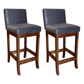 Kit 2 Banquetas Média Estofada para Bancada Gourmet 38x90Cm Espanha Madeira Castanho Suede Cinza CCS
