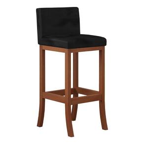 Banqueta Alta Encosto Estofado 38 x 100 Cm Ilha Espanha Madeira Maciça Castanho Suede Preto CCS