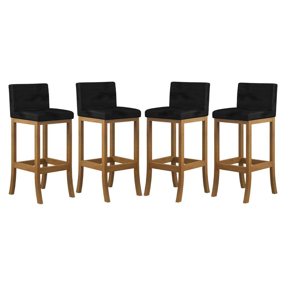 Kit 4 Banquetas Alta com Encosto Suede Preto para Balcão Cozinha