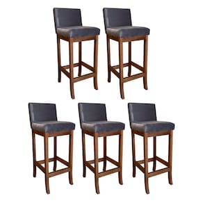 Kit 5 Banquetas Alta Estofada para Bancada de Cozinha Espanha Madeira Castanho Suede Cinza CCS