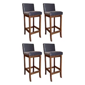 Kit 4 Banquetas Alta Estofada para Cozinha Americana Espanha Madeira Maciça Castanho Suede Cinza CCS