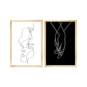 Kit 2 Quadros com Moldura Quarto Casal Minimalista Moderno